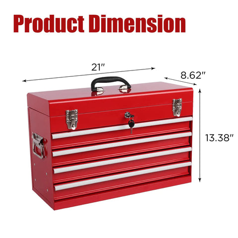Badass 21 Inch Auto Lock Rolling Tool Chest With Ball Bearing Slides Eva Padded Mobile Storage Cabinet Red showing dimensions 21' x 8.62' x 13.38'.