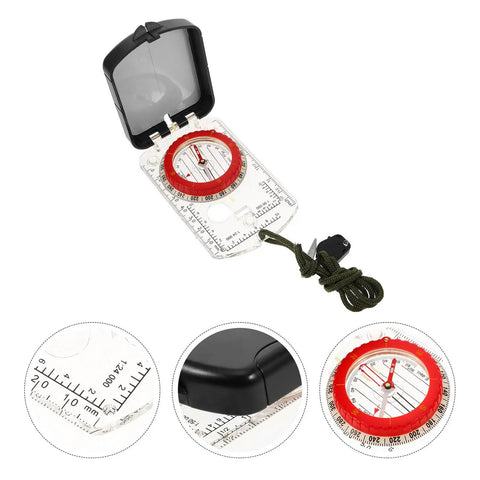Go-To Multifunction Hiking Compass With Ruler And Luminous Mirror For Camping And Outdoor Adventures showing ruler and mirror