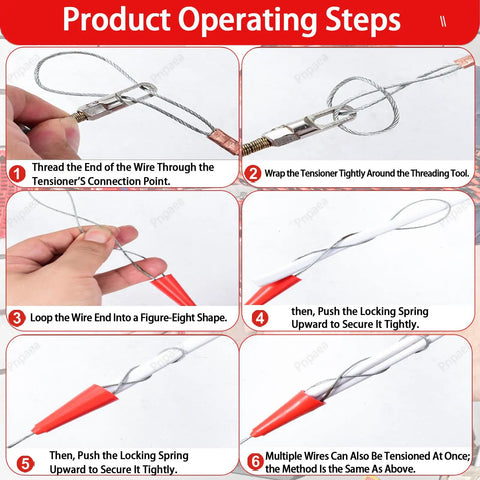 Product operating steps for Top Shelf Cordless Fish Tape Wire Threading Tool Includes Rechargeable Battery Quick Charger.