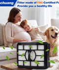 Two For Four Pack Vacuum Filters Replacement For Rotator Pro Lift-Away NV500 Series with family and dog on couch.