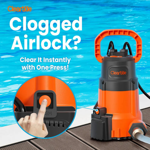 Quiet Quarter Horsepower Submersible Utility Pump With No Fuss Auto Water Sensor And Manual Mode, 2160 GPH High Flow, on poolside