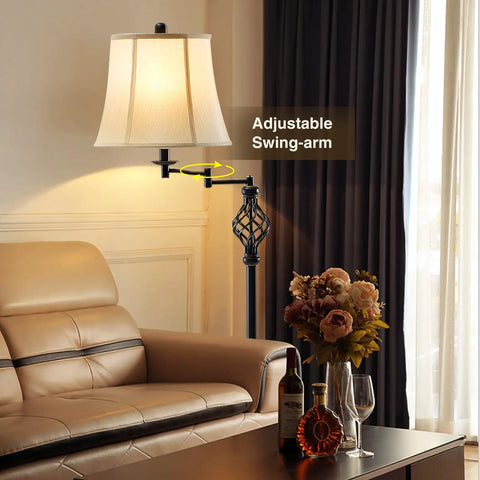 Dimmable LED Pharmacy Floor Lamp With Full Range Dimming For Living Room And Bedroom Adjustable Height Standing Lamp With 350 Degree Swing Arm For Maximum Flexibility And Easy Targeted Lighting next to sofa in living room