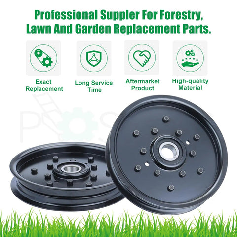 Straight Up Heavy Duty Idler Pulley Replaces AUC16698 And AM106627 For John Deere Zero Turn Mower Deck Parts, black metal pulley with dual sealed bearing.
