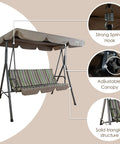 Three Seat Outdoor Patio Swing With Adjustable Canopy Heavy Duty Steel Frame Weather Resistant Build Removable Cushions