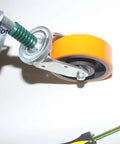 Heavy Duty 6X2 Inch Gate Caster With Spring Suspension and Full 360 Degree Swivel Wheel handles, shown from above.