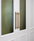 Game Changing Antique Brass Cabinet Pulls and Drawer Handles, 5 Inch Hole Center zinc alloy handles on glass door.