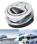 Hardcore 316 Stainless Steel Flush Marine Hatch Latch With Mirror Polished Slam Lock Pull Ring, ideal for boats and RVs.