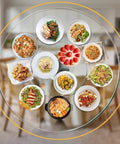 Smooth Operator Tempered Glass Lazy Susan Turntable Serving Tray Hella Sturdy Silent Bearing Rotation For Dining Table Kitchen Centerpiece 70 Cm Dinner Upgrade with various dishes prepared.