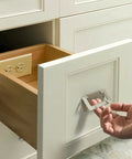 Two Piece Aluminium Alloy Flip Handle Hidden Door Pull Handles Set for Recessed Drawers Cabinets and Windows with Screws Silver 64mm Hole Distance Durable Aluminium Alloy Construction for Long Lasting Use being used on a kitchen drawer