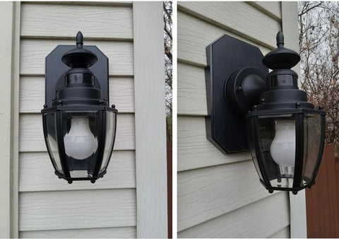 Outdoor light mounted on siding with Outdoor Light Mounting Block With Built In Electrical Box For Siding Easy Install Plate.