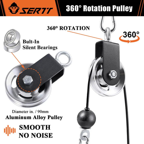 Heavy Duty Two Pack Cable Pulley Wheels For Your Home Gym Rig Featuring Smooth 360 Degree Rotation And Built Tough Aluminum Construction Rated For A Massive Six Hundred Sixty Pound Pull, showcasing silent bearings and strong design.