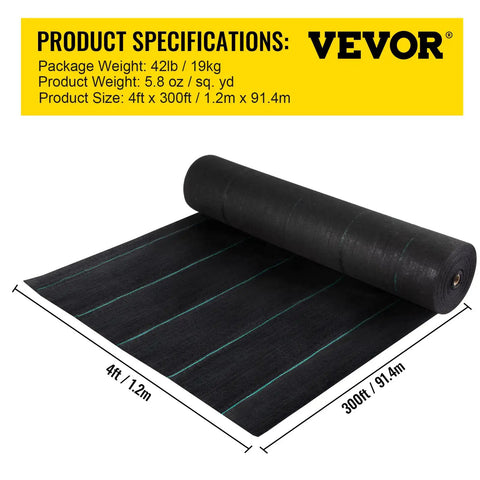 Heavy Duty Weed Barrier Fabric 4 By 300 Feet Woven Landscape Ground Cover For Gardens And Lawns Tough As Nails Weed Control Geotextile Mat Black Yard Shield For Sun And Rain.