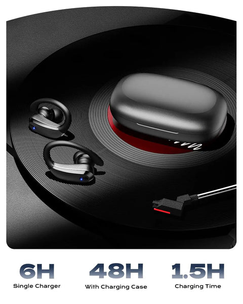 Bluetooth 5.4 Wireless Earbuds With Secure Ear Hooks For Running And Workouts IPX7 Waterproof Sport Headphones on charging case