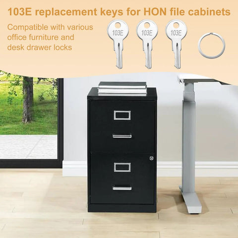 103E File Cabinet Keys Replacement Pack For Office Cabinets And Desk Drawers with 3 Exact Cut Keys next to file cabinet