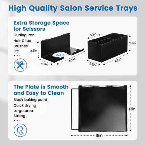 High Quality Salon Service Trays showing storage space for tools and easy to clean black metal ideal for Heavy Duty Smooth Operator Rolling Salon Cart With Bounce Free Metal Trays And Ample Storage Platform Featuring Quick Detach Braiding Hair Rack For Hustling Beauty Pros.