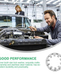 Mechanic using Stainless Steel Internal Tooth Locking Washers Set With Serrated Edges in automotive repair workshop