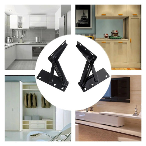 2 Pack Concealed Rotating Hinges For Cabinets And Sofas, displayed with modern kitchen and wardrobe setups.
