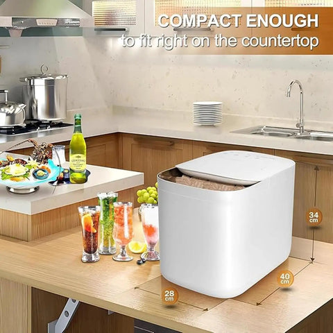 Self Cleaning Portable Countertop Ice Maker Spits Out Nine Bullet Cubes In Six Minutes With Smart Touch Panel And Two Liter Tank Perfect For Home Bars Offices And Rv Hangouts No Drama Just Frosty Vibes on kitchen countertop with drinks