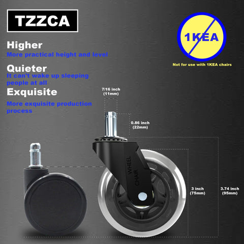 Office Chair Wheels Replacement Rubber Casters For Hardwood Floors And Carpet, Set Of 5 Heavy Duty Roller Blade Casters For Chairs.