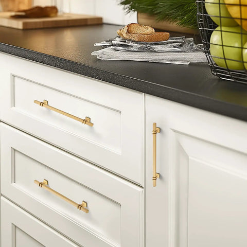 Level Up Your Home With These Slick Gold Cabinet Pulls Packed In A 30 Pack Set With 8 Inch Center To Center Spacing Crafted From Heavy Duty Stainless Steel Perfect For Kitchen Islands And Bathroom Vanity Updates on white cabinets.