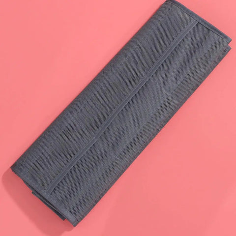 Double Sided Hanging Storage Organizer With Thirty Pockets For Socks Underwear And Clothes Dorm Room Door Wall Mount Space Saving Closet Sorter Game Changer For Tucking Away Clutter Fast Level Up Your Bedroom Setup, rolled up gray fabric.
