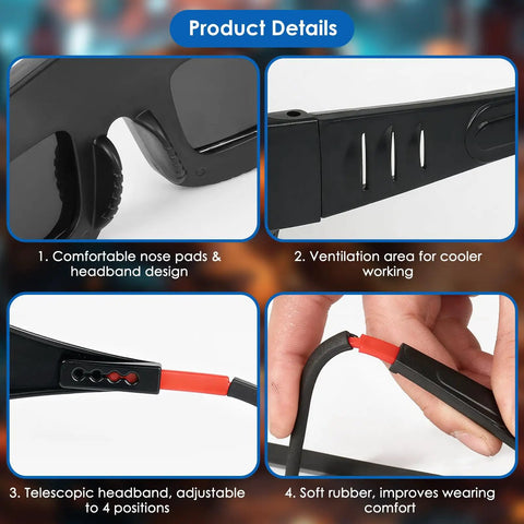 Top Shelf Auto Darkening Welding Goggles With Solar Powered True Color Lens For Grinding And Heavy Duty Projects, showing adjustable headband and nose pads.