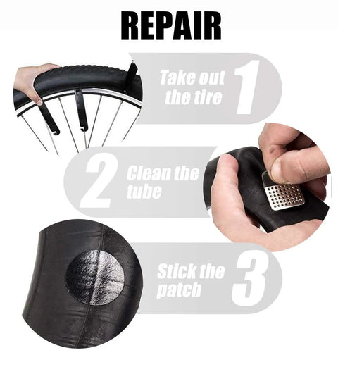 Step-by-step repair process for 26 Inch Bike Tube With 32mm Schrader Valve Fits 1.75 To 2.125 Inch Tires Durable Butyl Rubber