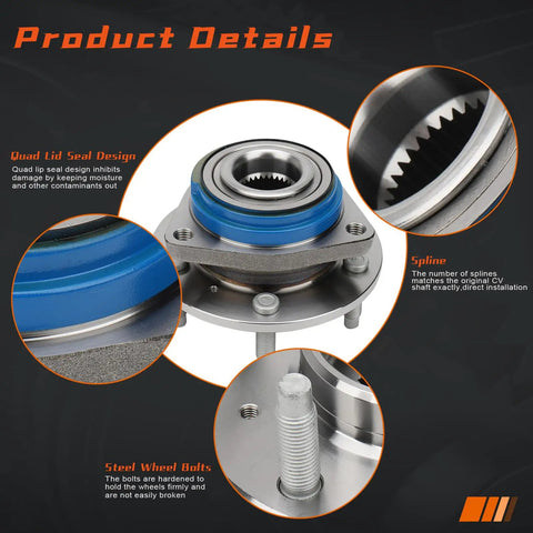 Front Wheel Hub And Bearing Assembly For Chevy Impala Monte Carlo Buick Century Regal LaCrosse Pontiac Grand Prix Aztek Fwd AWD with quad lip seal and steel wheel bolts.