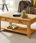 Wooden coffee table with 1 Inch Plate Caster Wheels Low Profile Swivel Casters Set Of 4 Heavy Duty 99 Lb Capacity With Brakes