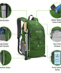 20L Lightweight Hiking Backpack Waterproof Daypack For Camping Ergonomic Breathable Back Panel with features labeled