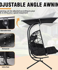 Two Person Outdoor Double Egg Chair With Stand And Adjustable Canopy For Patio And Garden Extra Large Hanging Chair