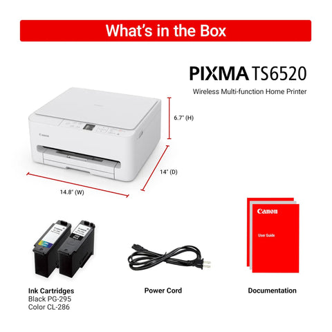 Image of All In One Wireless Color Inkjet Printer With Duplex Printing For Home Use, Budget Friendly And Easy To Run, Compact White Design, includes ink cartridges, power cord, and user guide in box.