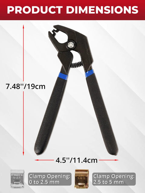 11 Piece Panel Fixing Clamps With Pliers, dimensions 7.48''x4.5'', with clamp opening sizes 0-2.5mm and 2.5-5mm for auto body work