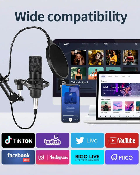 Straight Fire Podcast And Live Streaming Bundle Featuring A Premium Condenser Microphone, Rock Solid Boom Arm, Bluetooth Dsp Sound Card, Plug And Play Studio Kit Guarantee with wide compatibility for streaming platforms.