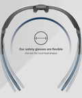 Top Shelf Safety Glasses Featuring Anti Scratch Impact Resistant Wraparound Design With Ansi Z87 Plus High Impact Rating And Crystal Clear Lenses Offering All Day Pressure Free Comfort That Hits Different, showing flexible frame design.