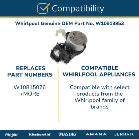Front view of Whirlpool W10913953 top-load washer shift actuator replacement part; black plastic housing.