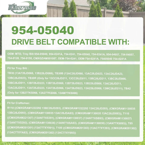 Beefed Up Upper Drive Belt Replacement Five Eighths Inch By Thirty Five Point Twenty Five Inch compatibility chart for MTD Troy Bilt Craftsman Cub Cadet