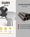 Comparison of solid brushed nickel cabinet knobs and hollow alternatives highlighting durability and construction.