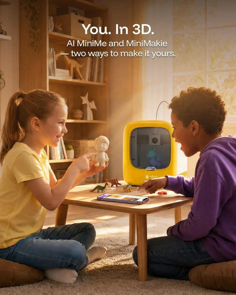 Two kids using the Dope AI Powered 3D Printer Designed Specifically For Kids Featuring Fully Assembled Parts, engaged in creative play.