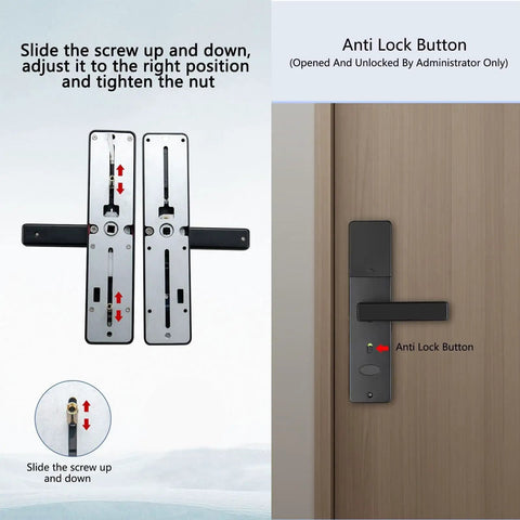 Heavy Duty Smart Door Lock With Fingerprint Reader And Backlit Keypad Keyless Entry Electronic Deadbolt For Home No Key Drama Stress Free Install showing adjustment mechanism and anti-lock button.