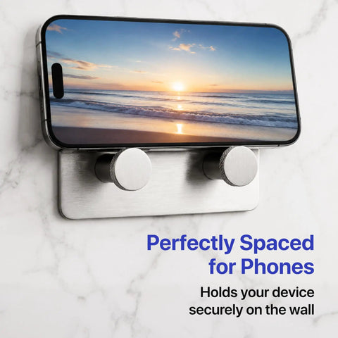 Heavy Duty Double Adhesive Wall Hooks Peel and Stick Towel Hook Satin Finish holding phone on wall mount