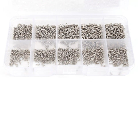 1200 Piece Miniature Self Tapping Screw Set Featuring Crosshead Drive And Rugged Carbon Steel Build For Diy Repairs And Furniture Assembly in divided storage container.