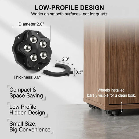 Self Adhesive Swivel Caster Wheels For Ultra Heavy Furniture Rolling With 360 Degree Spin and Easy Peel Sticky Back Pads, 2-inch diameter