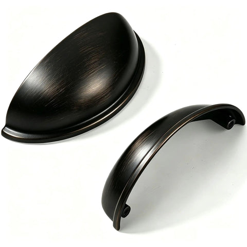 Solid Build 10 Piece Oil Rubbed Bronze Kitchen Drawer Pulls Plus Cabinet Cup Handles paired with elegant curved designs.