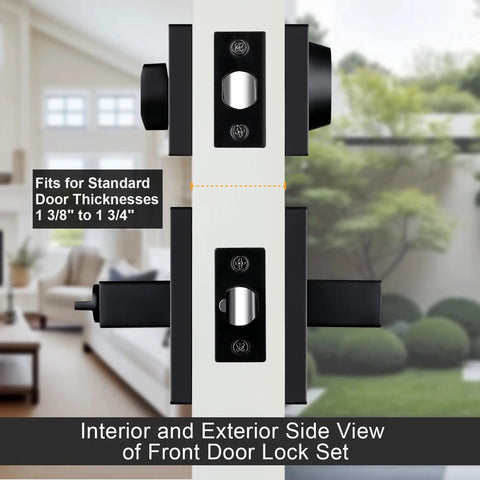 Slick Matte Black Exterior Door Handle And Deadbolt Hardware Set Featuring Tough Keyed Alike Mechanism for standard door thicknesses view.