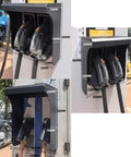 Rock Solid Heavy Duty Steel EV Charger Wall Mount Shield Weatherproof Rain Snow Guard with electric vehicle plugs visible