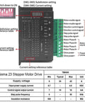 Nema 23 Stepper Motor Drive with subdivision settings, control signal interface, and current reference table TB6600 model.