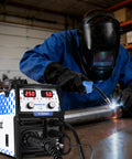 Welder using Five In One MIG Welder 250A Multiprocess Workhorse With Spool Gun Ready For Aluminum Lift TIG in a workshop