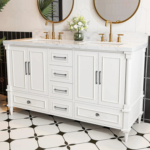 Front view of vanity with 10 Pack Matte Dark Gunmetal Gray Modern Cabinet Pulls With 5 Inch Center To Center 128mm Timeless Drawer Pulls