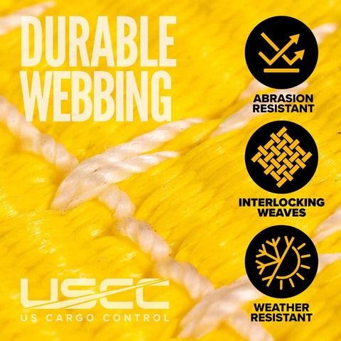 Close-up of yellow webbing for Heavy Duty Ratchet Straps 2 Inch Wide 30 Foot Length 10 Pack 10,000 Lbs Break Strength 3,333 Lbs Working Load